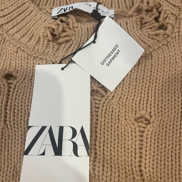Zara Beige Distressed Women's Sweater NWT MEDIUM - Picture 3 of 9